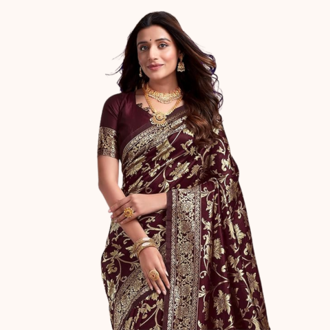 Women's Banarasi Soft Silk Saree Pure Silk with Unstitched Blouse Piece